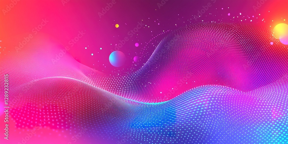 Poster colorful abstract digital wave background with gradients and dots creating a vibrant artistic effect