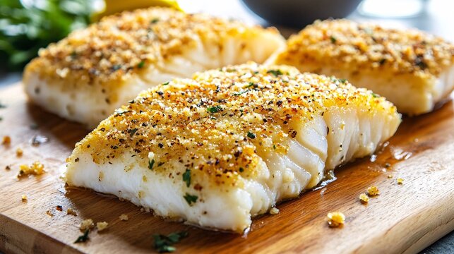 Close-up of Baked Cod Fillets with Seasoning
