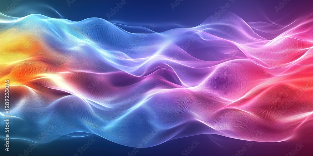 Poster colorful waves of light flowing gracefully through a gradient background during a digital art creati