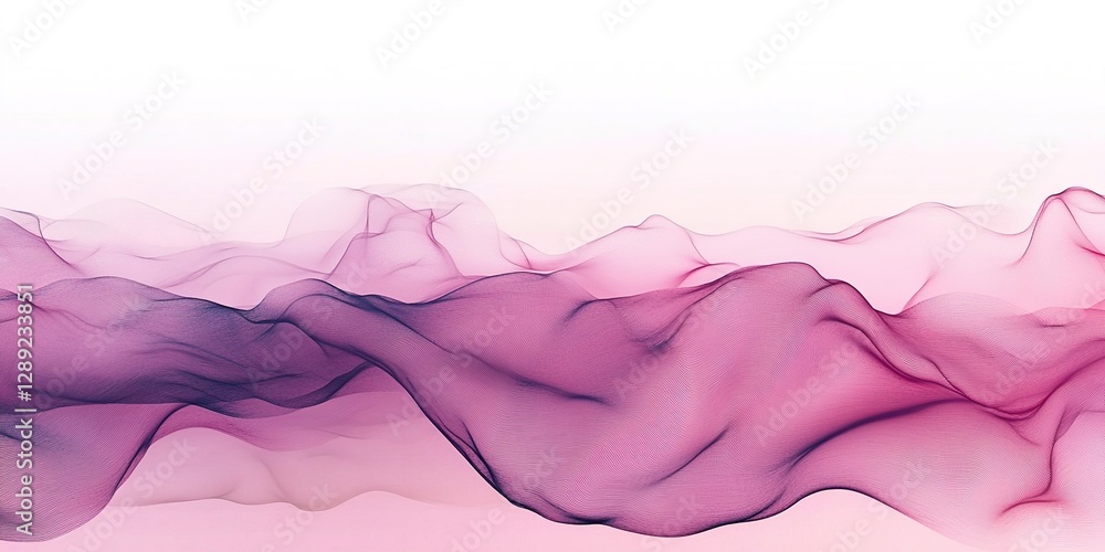 Poster flowing abstract waves in shades of pink and purple create a calming visual effect across a soft gra
