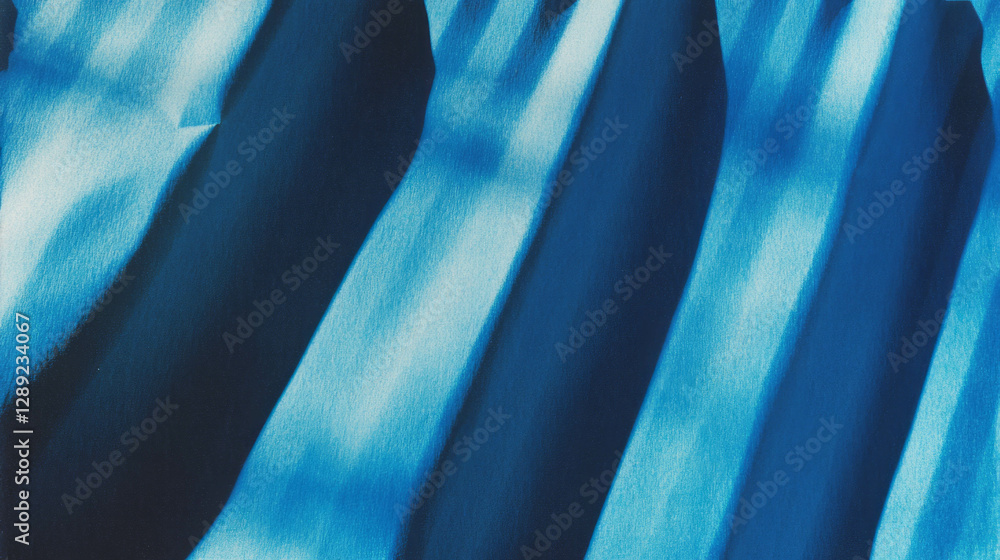 Poster abstract blue paper with wavy ribbed texture and soft shadow for design background