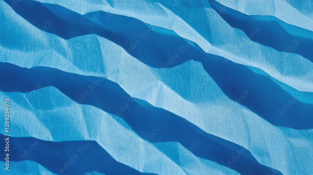 Poster abstract wavy ribbed blue paper texture with soft shadows for design