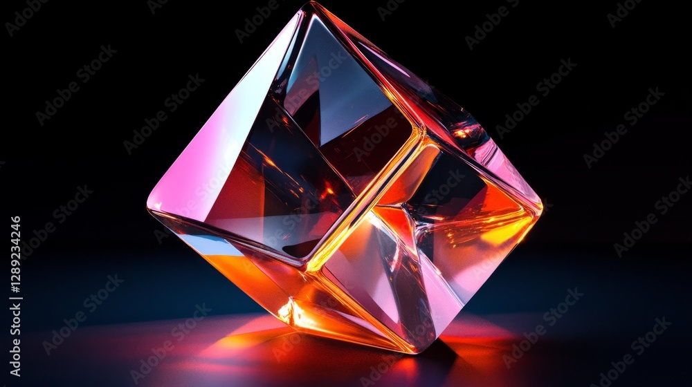 Poster 3d-rendered geometric blocks with glossy surfaces and sharp angles, set on a stark black background
