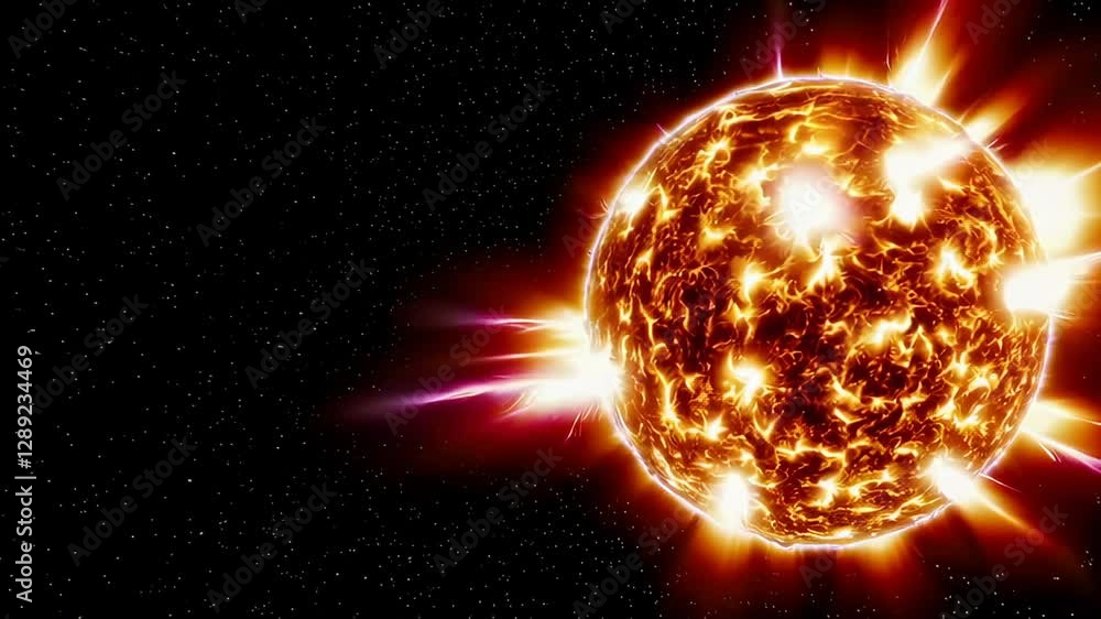 Aufkleber Intense solar activity shows powerful bursts of energy emanating from the star's surface in slow motion, creating a mesmerizing cosmic display