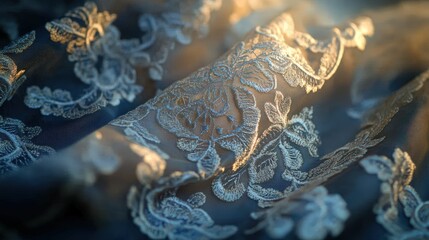 Delicate lace fabric bathed in soft light, highlighting intricate patterns that evoke elegance and timeless beauty