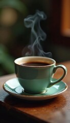 Obraz premium A delicate ceramic cup filled with steaming hot coffee, mug, aromatic scents