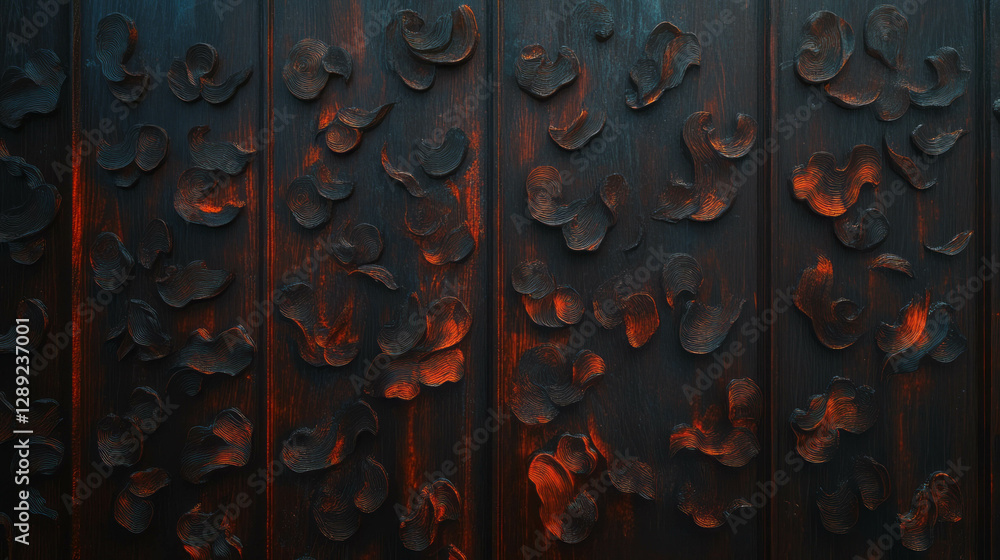 Poster ornate wood texture with intricate carved patterns for decorative design