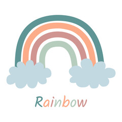 Rainbow with clouds isolated on white background. Vector illustration.