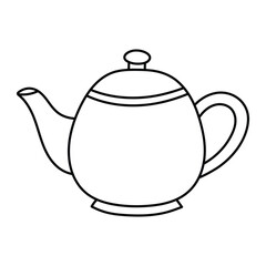 Teapot vector illustration. Classic ceramic teapot icon in doodle style. Black outline isolated on white background.