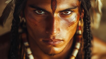 Close-Up of Native Man with Artistic Braids and Neck