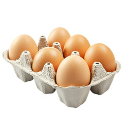 Six brown eggs in a cardboard carton. (2)