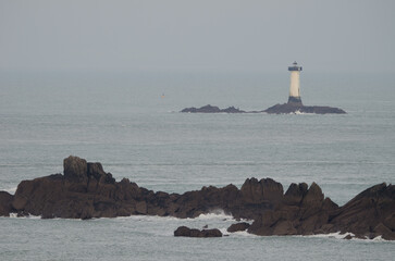 Lighthouse in the Pointe du Grouin. Brittany. France.