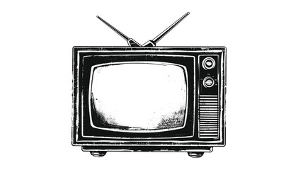 Vector retro television set, stencil illustration with grunge texture, distressed TV stamp, isolated on transparent background, vintage screen, old TV icon, antique electronics