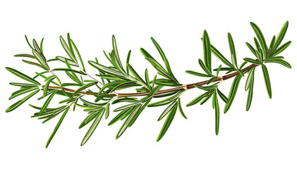 Fototapeta premium Rosemary branch vector, botanical herb, green sprig, aromatic plant, spice leaves, nature clipart, isolated rosemary, fresh herbal drawing, culinary seasoning, organic herb