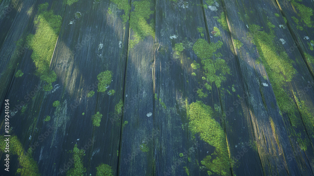Aufkleber natural wooden surface with green moss texture for rustic design