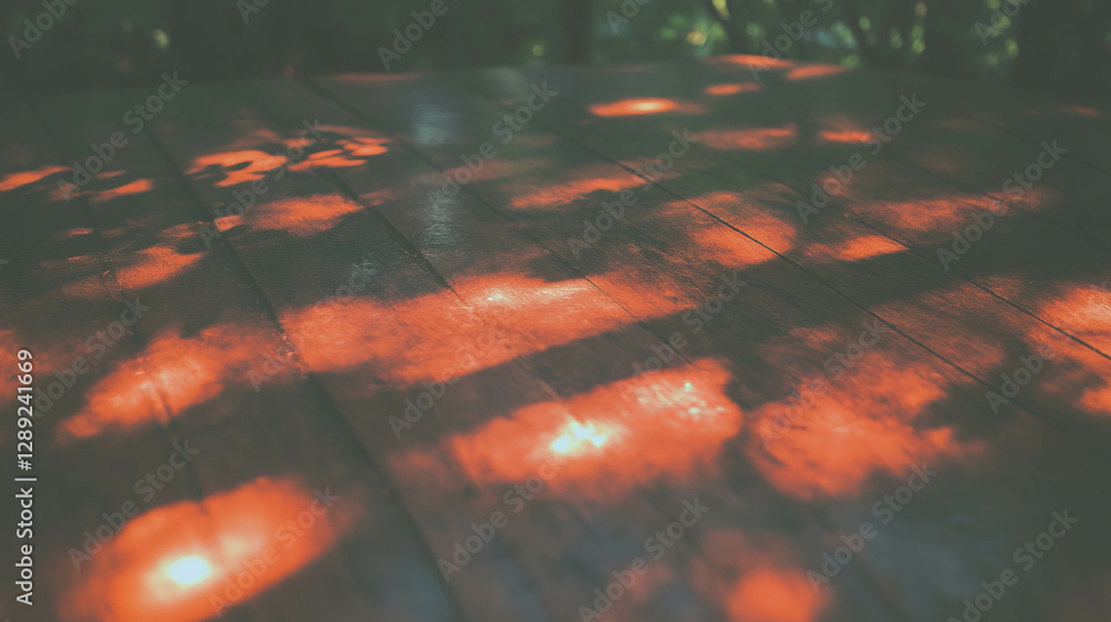 Poster Rustic wooden texture with glowing light filters creating warm illumination