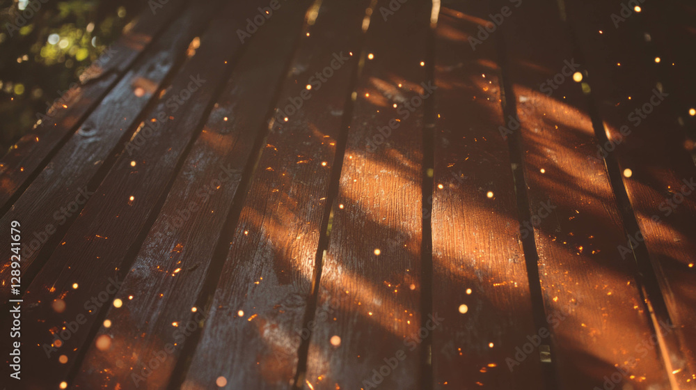 Poster Sunlit wooden texture with dappled light patterns for natural background design