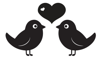 two birds on a branch with love icon. Valentines Day icon set vector illustration