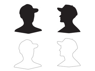male portraits, silhouettes, avatars or profiles of unknown anonymous people. Man, people, African American. Black and white vector illustration. All objects are isolated.