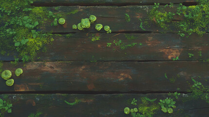 Fototapeta premium Nature's texture: wood with moss and small leaves for rustic design