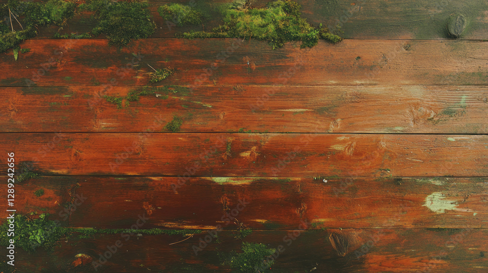 Aufkleber mossy wooden texture with reflections in a puddle for natural design projects