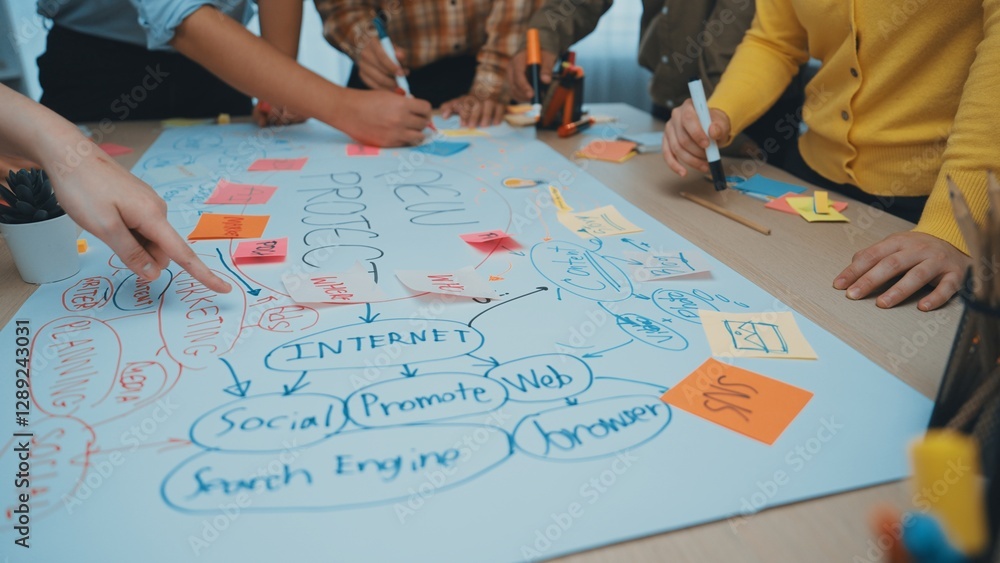 Aufkleber a diverse group of individuals collaborates on an internet project using colorful sticky notes and d