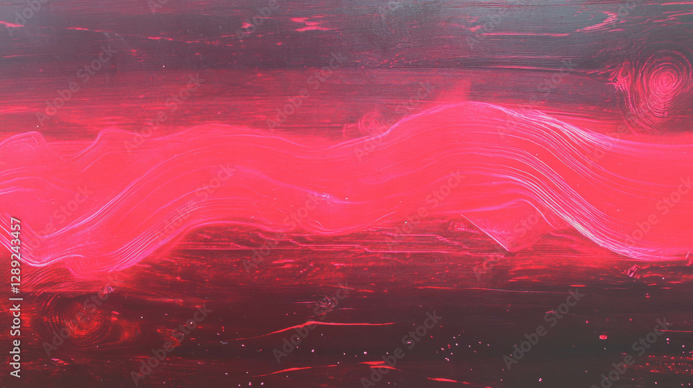 Poster dynamic red light waves on textured wood surface for creative design