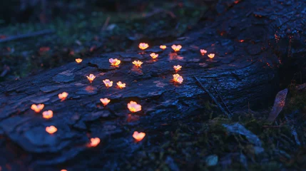 Enchanting wood texture with glowing flowers for nature inspired designs