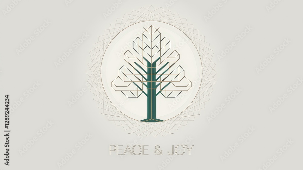 Aufkleber abstract geometric tree illustration with text peace & joy in minimalistic style, featuring intricat
