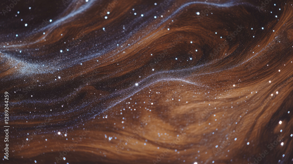 Poster cosmic wood texture with sparkling particles for creative design