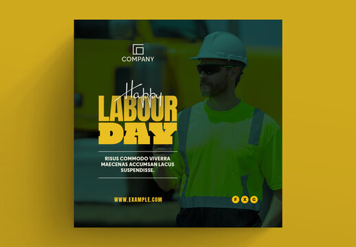 Labour Day Social Media Post Layout with Yellow Accents