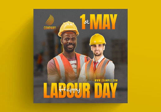 Labour Day Social Media Post Layout with Orange Gradient Accents