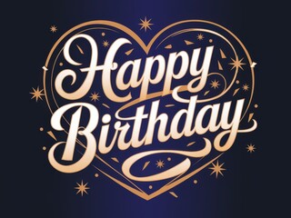 Elegant golden heart design with text Happy Birthday, perfect for celebrations and festive greetings