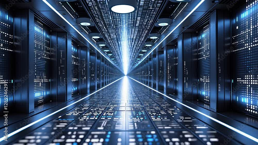 Aufkleber futuristic data center with server racks and digital connectivity, cloud computing, cybersecurity, a