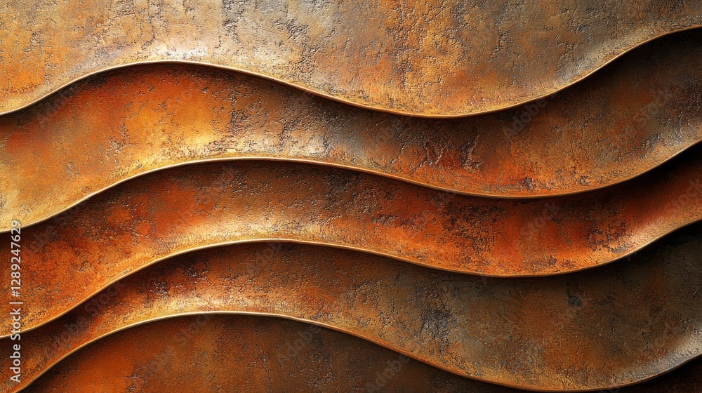 Poster wavy textured patterns of metallic copper bronze and rust colors