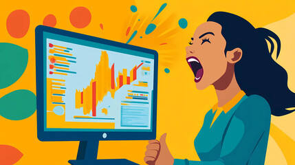 A woman cheering as she sees the graph on the monitor escalate