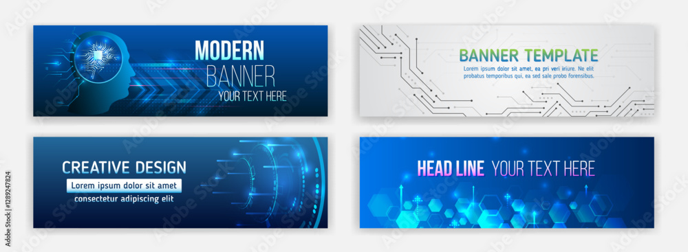 Poster data protection, internet communication, science, big data, cover design set. sci-fi vector sample c