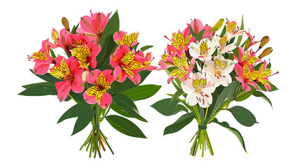 Vector bouquet of summer season flowers made with Alstroemeria, isolated on transparent background, floral arrangement, botanical illustration, nature clipart