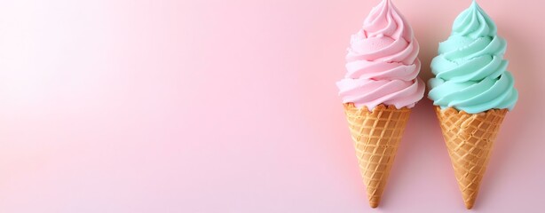 summer summer Colorful ice cream cones on pastel background.