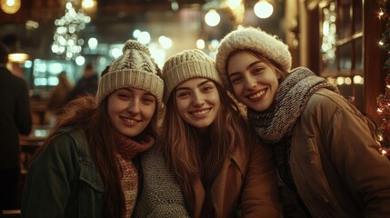 Fototapeta premium Casual Young Friends Posing for Picture in Cafe