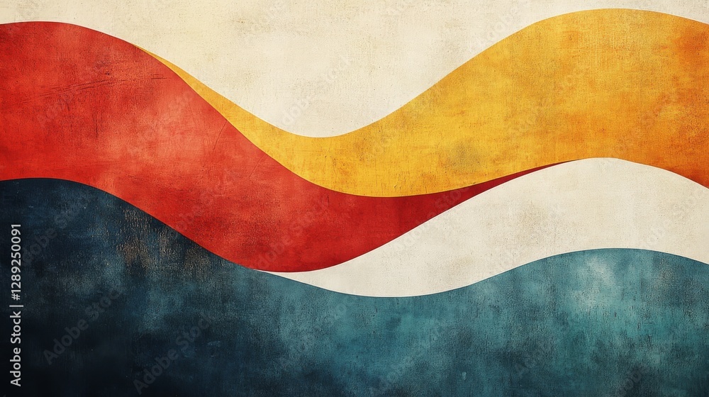 Poster abstract composition of colorful curving lines on textured background