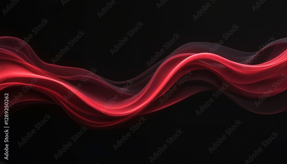 Poster abstract wave-like pattern with deep red hue on dark black background. curved crest creates motion, 
