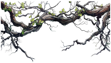 Vector Twisted Tree Vines with Tangled Branches, jungle vines, forest roots, ancient tree, nature pattern, overgrown branches, wild plant, botanical illustration, creeping vines