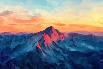 A Majestic View of a Mountain Range at Sunset Geometric abstraction of a mountain range at dusk .