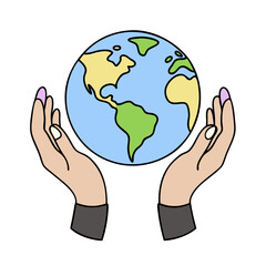 Hands Holding Earth Environmental Protection Icon Vector Art Illustration Design