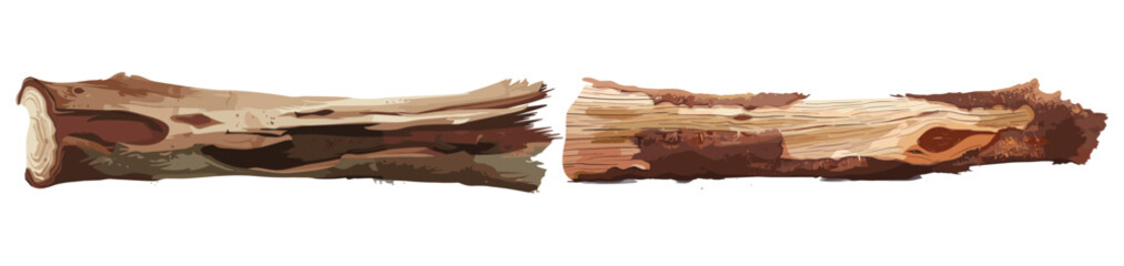 Vector rotten tree bark roll, isolated on white, cracked dry wood texture, nature log fragment, detailed peeling bark, aged wooden surface, rough timber, organic decay pattern