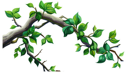 Twisted Branch with Green Leaves Vector, Nature Illustration, Botanical Drawing, Forest Element, Eco-Friendly Design, Organic Vine, Foliage Art, Natural Twig, Decorative Flora © aura studio