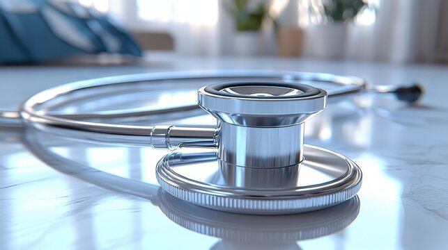 A sleek stethoscope rests on a polished surface, symbolizing healthcare and medical professionalism in a bright and modern setting. - Powered by Adobe