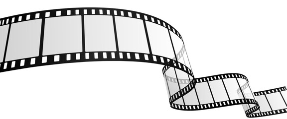 Curved Film Strip Frame Isolated on White Background, Blank Wavy Movie Reel Border for Video Editing, Retro Cinematic Design Element for Film Industry, Photography, and Multimedia Projects