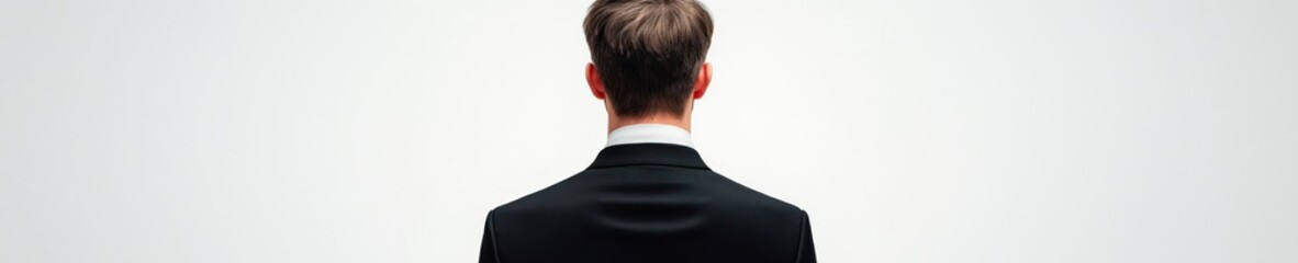 Man in a suit facing a plain background, exuding confidence and professionalism in a minimalist setting